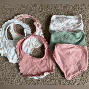 Baby Bib and Bandana Drool Bib Set - Pink, White, Green